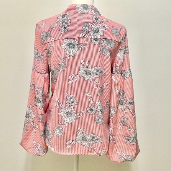Haute Project Candy Striper Floral Balloon Sleeve Shirt M - Picture 6 of 9